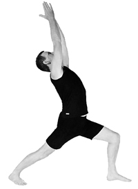 Yoga Pose Virabhadrasana 1 John Ogilvie doing yoga asana Virabhadrasana 1